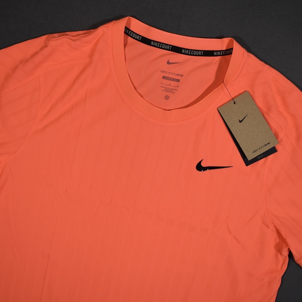 Nike Court Dri-FIT ADV Slam Tennis Top Bright Mango Large Slim Fit HM6710-873